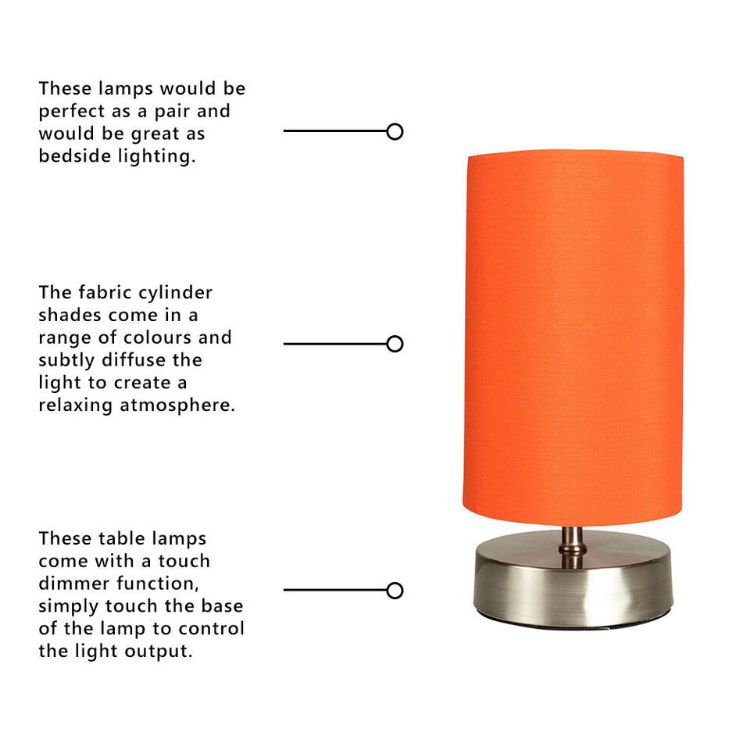 Picture of Orange Chrome Bedside Touch Table Lamp 24cm Desk Task Light Lampshade LED