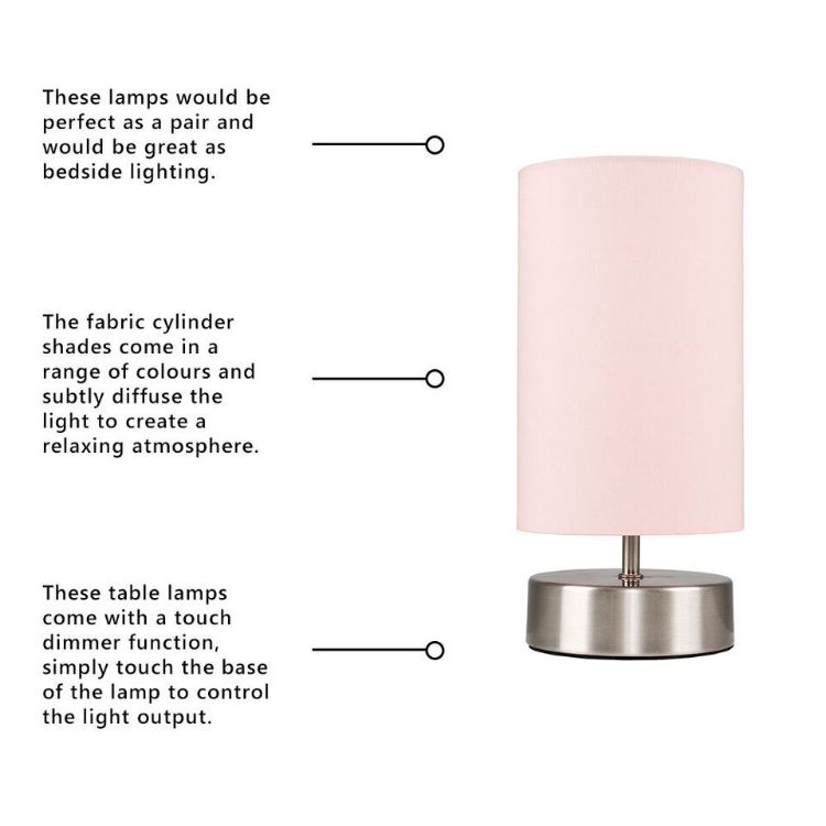 Picture of Modern Chrome Touch Dimmer Bedside Table Lamp with Pink Cylinder Light Shade For Bedroom Living Room 