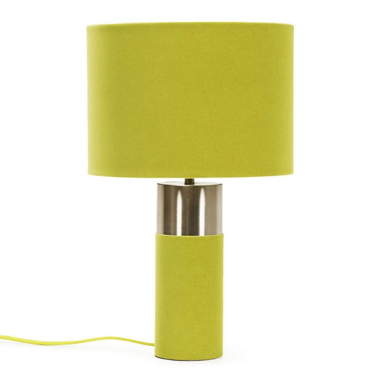 Picture of Velvet Table Lamp Base Drum Lampshade Shade Living Room Bedroom Light LED Bulb Green
