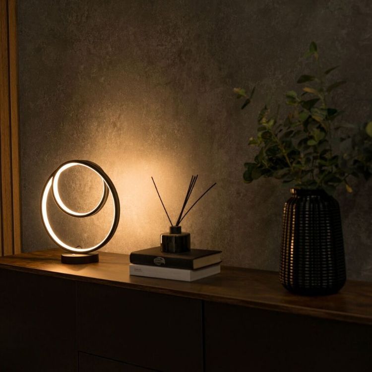 Picture of Modern Touch Black Loop Table Lamp with Integrated LED Warm White Light for Bedside or Living Room