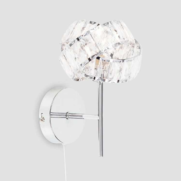 Picture of Wall Light Fitting Modern Chrome Pull Switch Lighting Jewel Shade LED Bulb