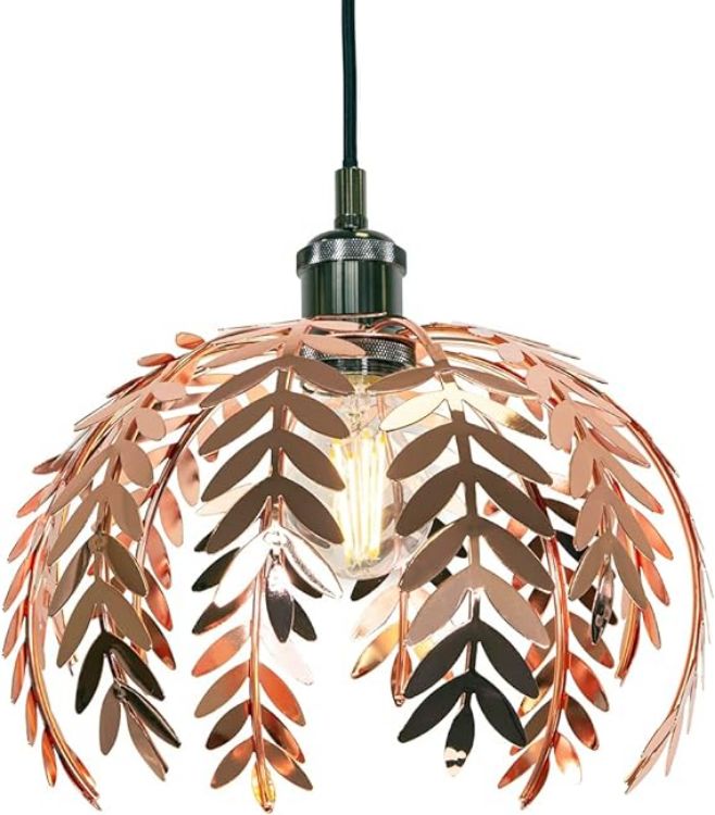 Picture of Traditional Fern Leaf Designed Easy Fit Ceiling Pendant Light Shade in Shiny Copper Finish