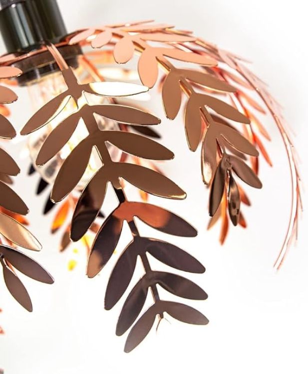 Picture of Traditional Fern Leaf Designed Easy Fit Ceiling Pendant Light Shade in Shiny Copper Finish
