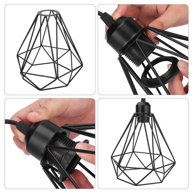 Picture of Industrial Vintage Rustic Bulb Covers Black Vintage Style Light Cage Diamond Shape Bulb Cover