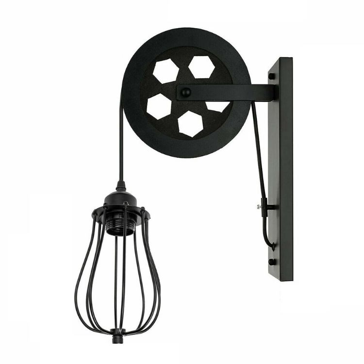 Picture of Vintage Industrial Wall Light with Wheel Cage Design - Retro Steampunk Lighting Sconce for UK