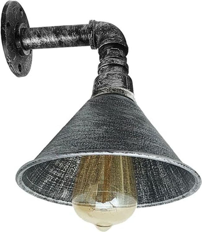 Picture of Vintage Style Unique Brushed Colour Steampunk Metal Water Pipe Style Wall Sconce with Cone Light Shade