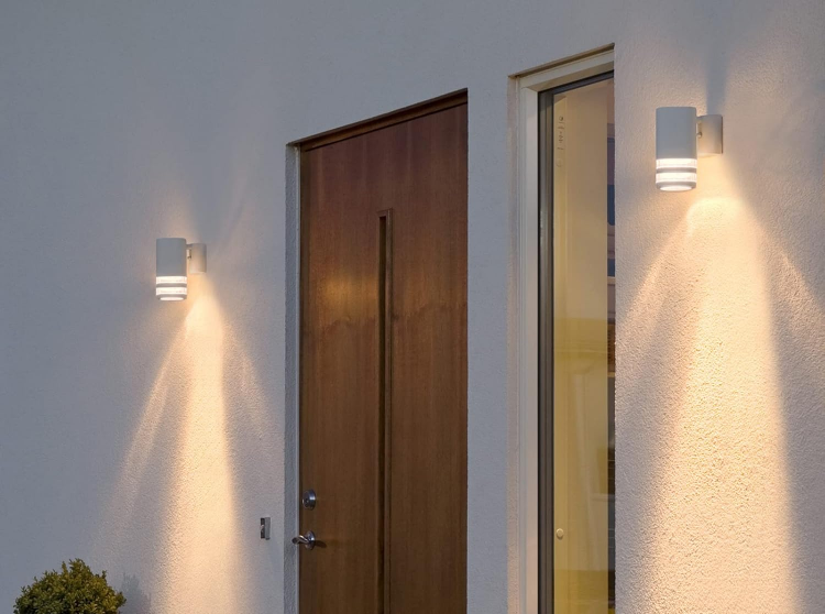 Picture of Double Down Outdoor Wall Light E27 35W Max Mains Powered White Garden Wall Lamp