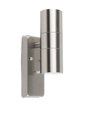 Show details for Modern Brushed Chrome IP44 Rated Up/Down Outdoor Security Wall Light Picture of Modern Brushed Chrome IP44 Rated Up/Down Outdoor Security Wall Light