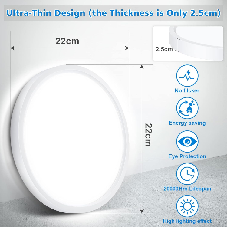 Picture of Dimmable LED Ceiling Light Panel, 24W 1500LM,3000K-6000K,Night Light Function,IP54 Waterproof Round LED Flush Mount Ceiling Light
