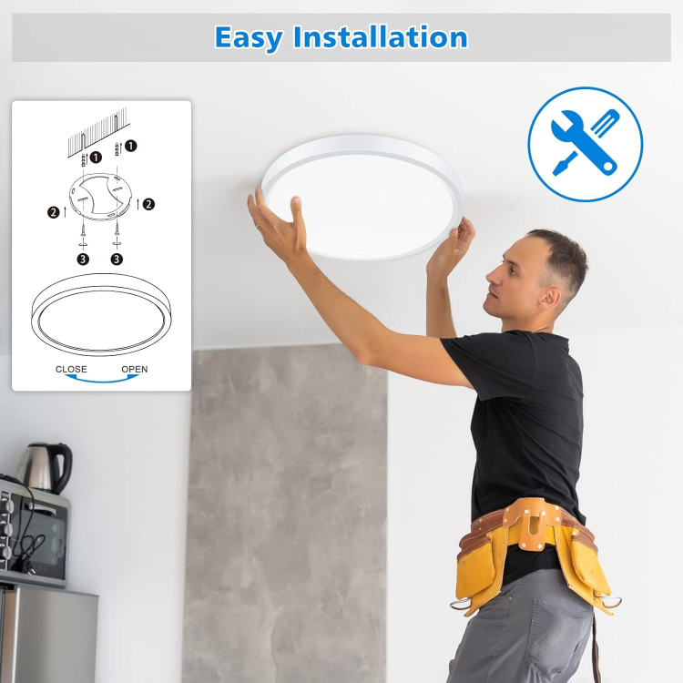 Picture of 24W Dimmable LED Ceiling Light – IP54 Waterproof Round Panel Lamp, 3000K–6000K Adjustable Color, 1500LM Flush Mount with Night Light Function