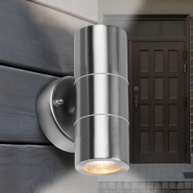 Picture of Stainless Steel Up Down Outdoor Wall Light IP65 Mains Powered Garden Pathway Patio Fixture