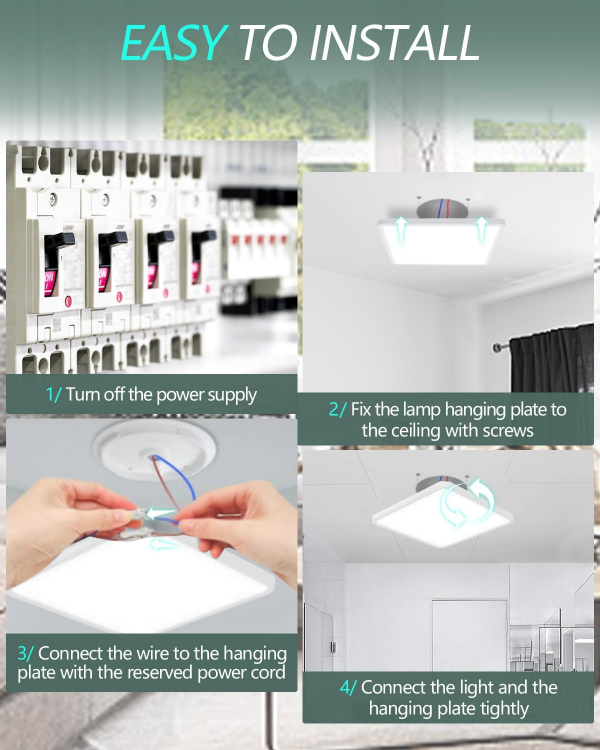 Flicker-free 6000K cool white LED ceiling fixture