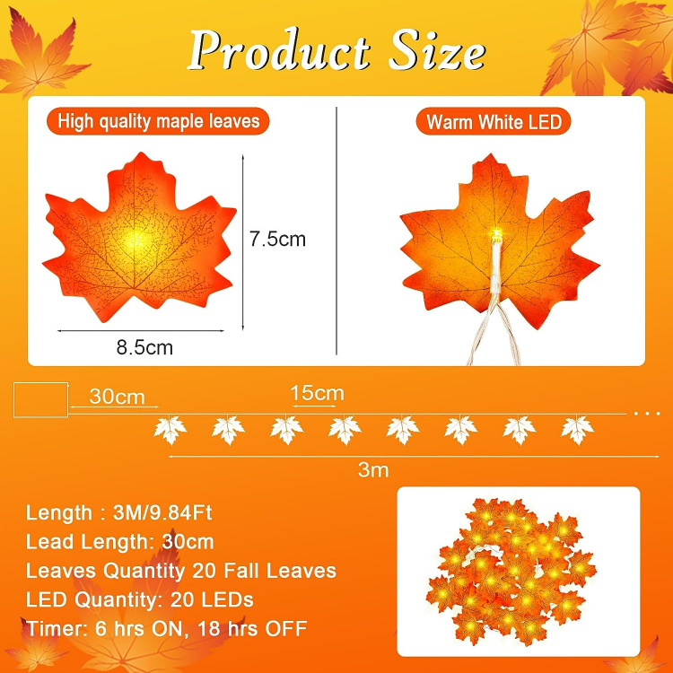 Autumn maple leaves LED lights for door window and staircase decor