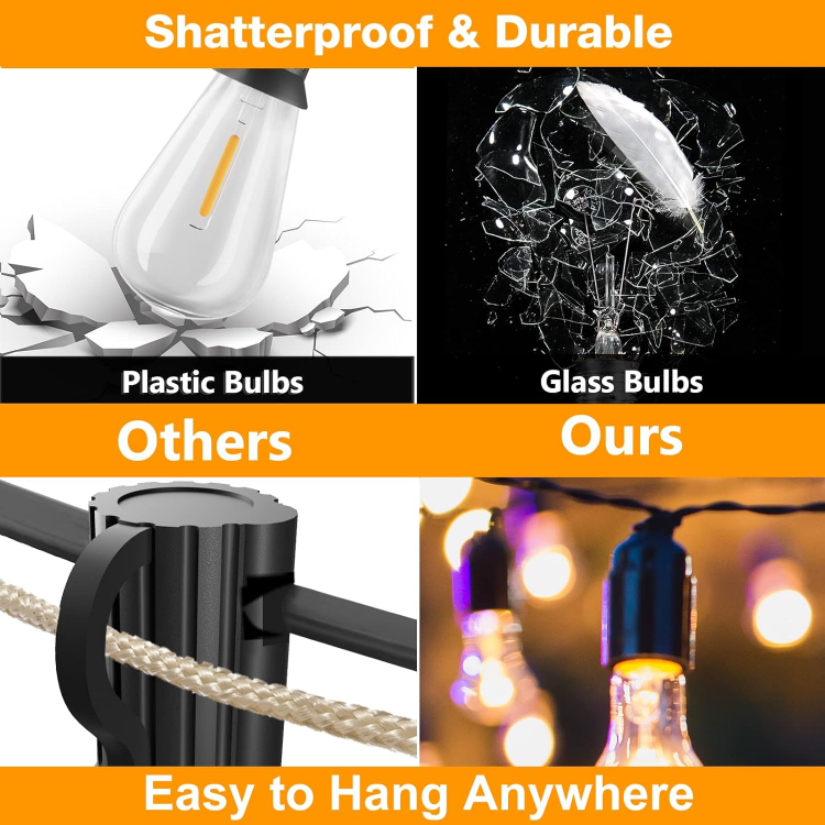 Mains powered ST64 waterproof LED string lights for patio and garden