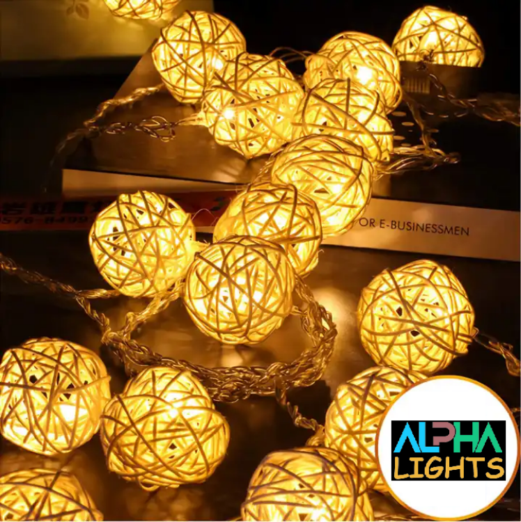 Picture of 3M LED Rattan Ball String Lights USB Powered – Warm White Bedroom Patio Party Lights Remote Control