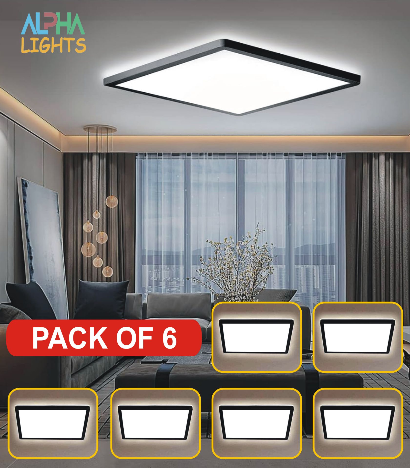 28W LED Ceiling Light – 3 Color Modes, IP44 Waterproof Square Lamp