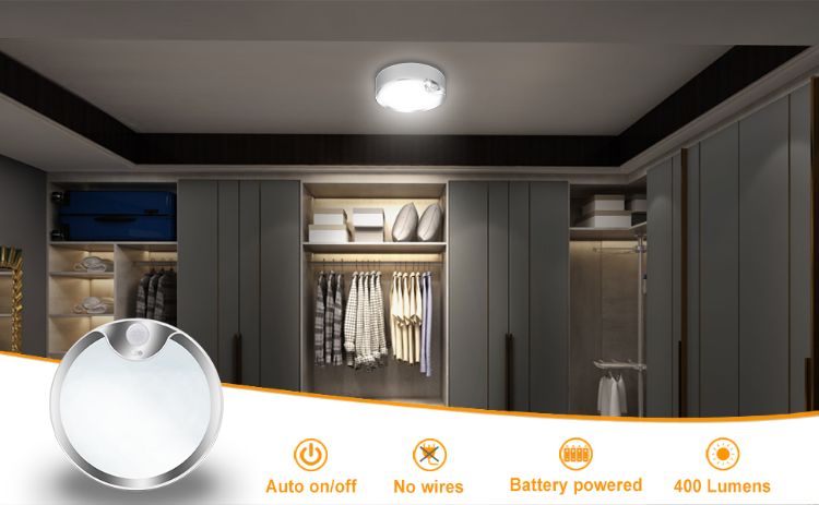 Quick install battery-powered indoor ceiling light with sensor