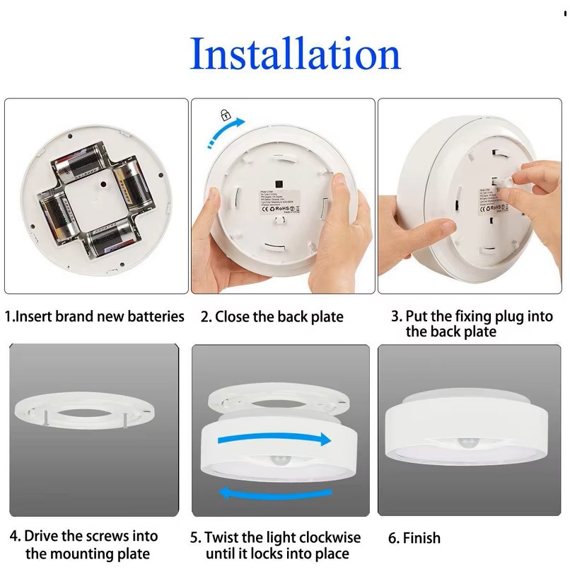 LED Motion Sensor Ceiling Light – Battery Operated Indoor Light for ...
