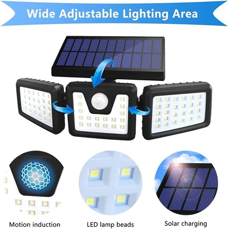 Outdoor solar floodlight with adjustable heads for garden and patio