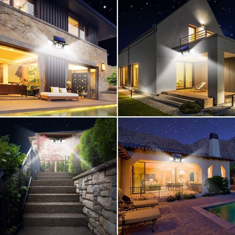 Picture of 74 LED Motion Sensor Solar Lights –  Outdoor Security Wall Lights,  3 Adjustable Heads, 800 Lumens, IP65 Waterproof. (4 Pack)