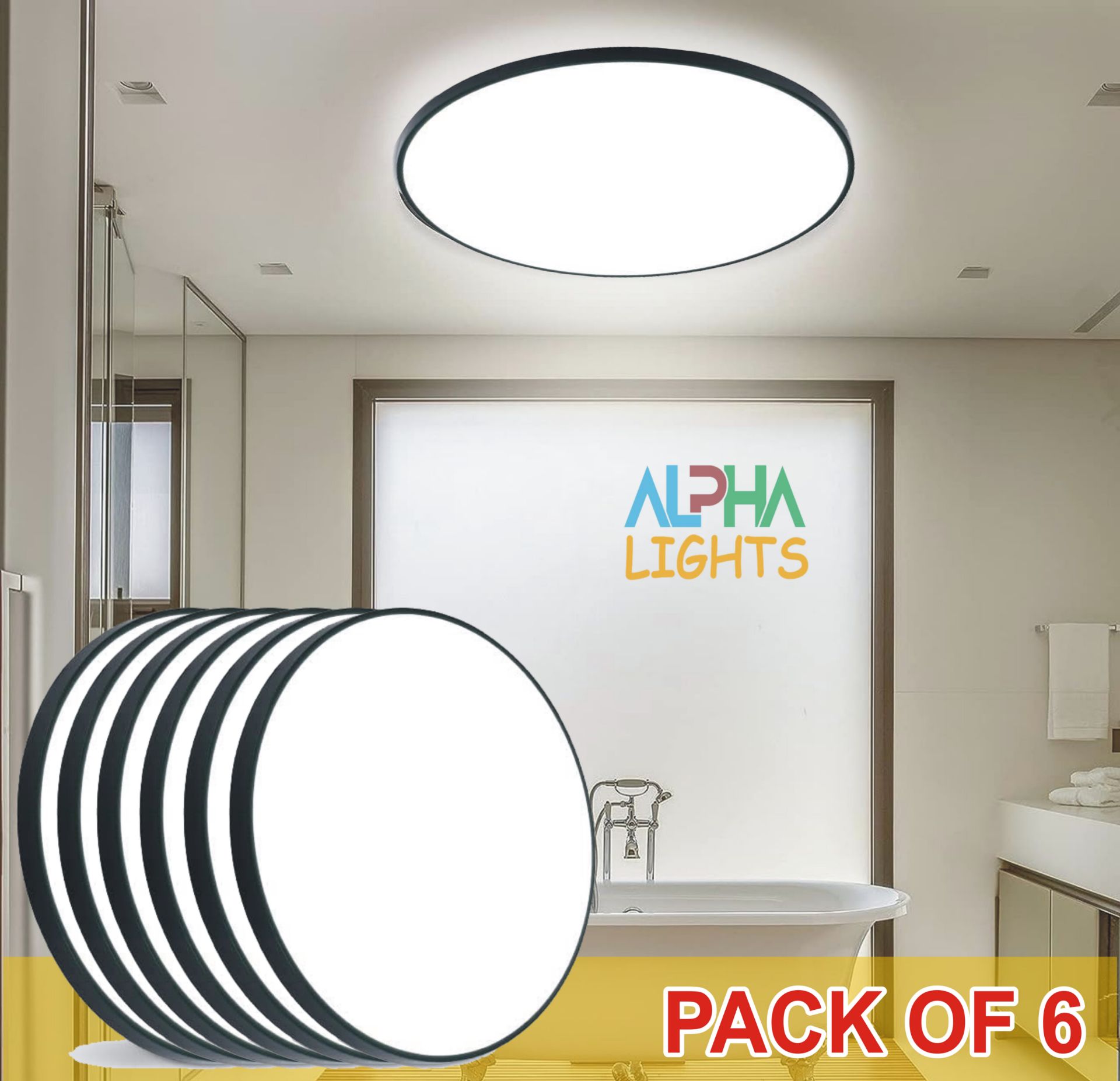 18W Black Flush Mount LED Ceiling Light - Daylight White, Energy-Efficient Lighting for Bathroom ...