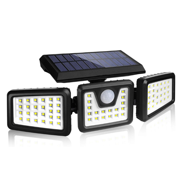 3 head solar motion sensor security light 74 LED IP65 waterproof