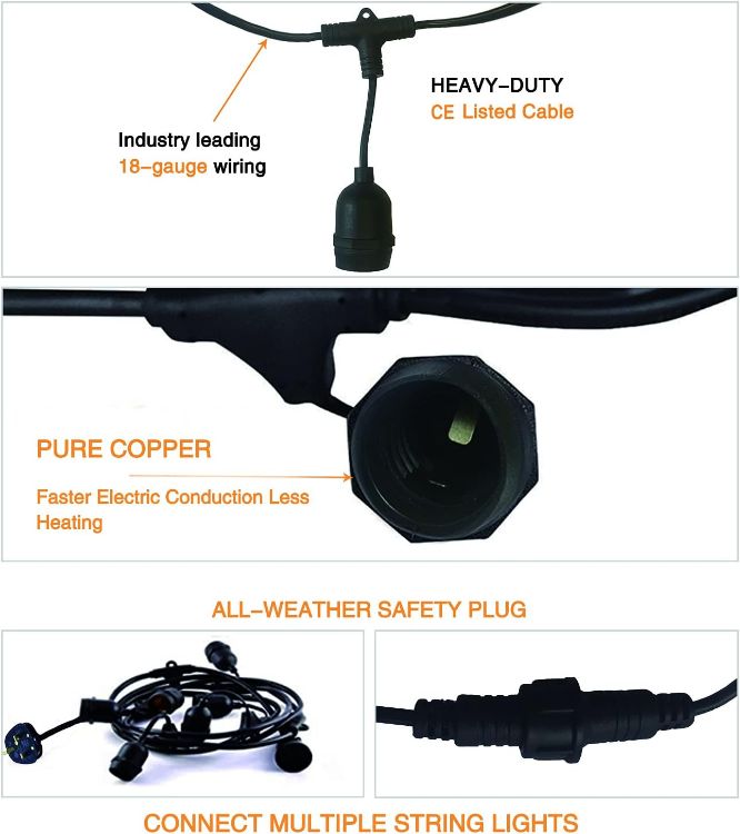 Picture of Festoon Lights Mains Powered, 48FT LED S14 Garden Lighting with 15 Bulbs, Shatterproof LED Bulbs