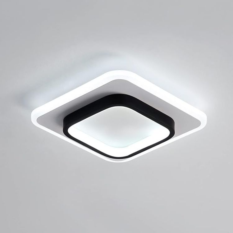 Modern square LED ceiling light with overlapping design in black and white