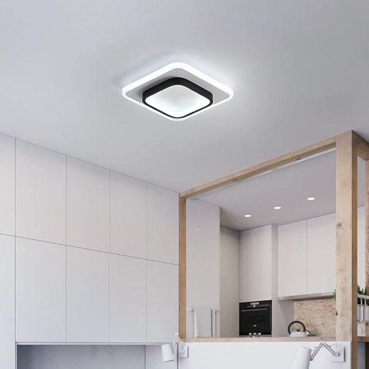 Picture of Chic 22W LED Ceiling Light, 9.5” Square Fixture, Dimmable Glow for Bedroom, Kitchen, Office & More (Black & White)
