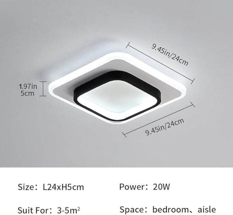 Picture of Chic 22W LED Ceiling Light, 9.5” Square Fixture, Dimmable Glow for Bedroom, Kitchen, Office & More (Black & White)