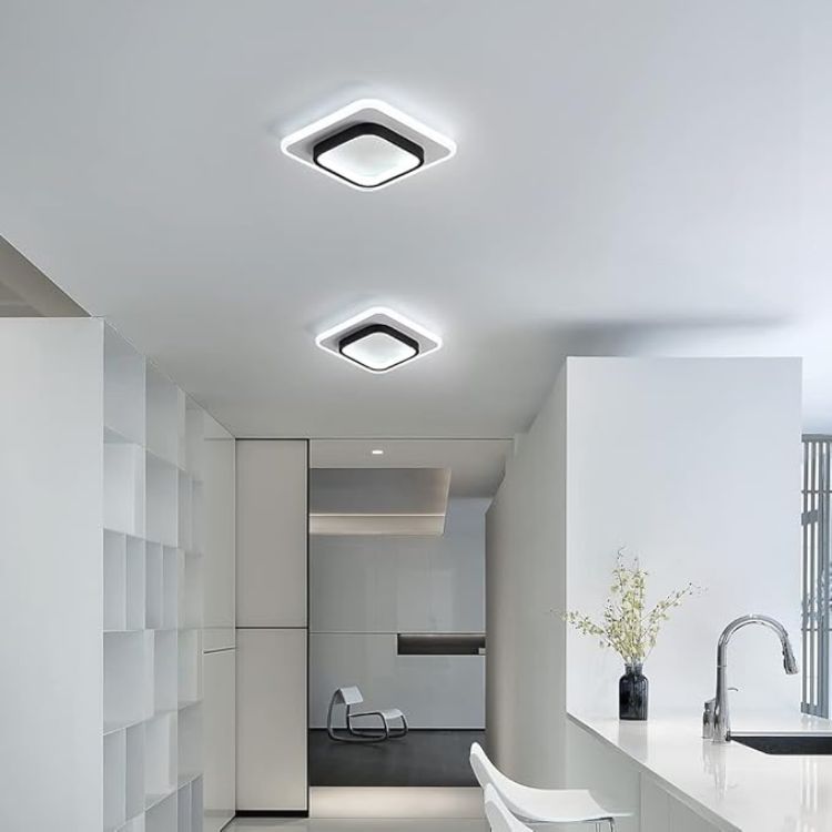 Picture of Chic 22W LED Ceiling Light, 9.5” Square Fixture, Dimmable Glow for Bedroom, Kitchen, Office & More (Black & White)