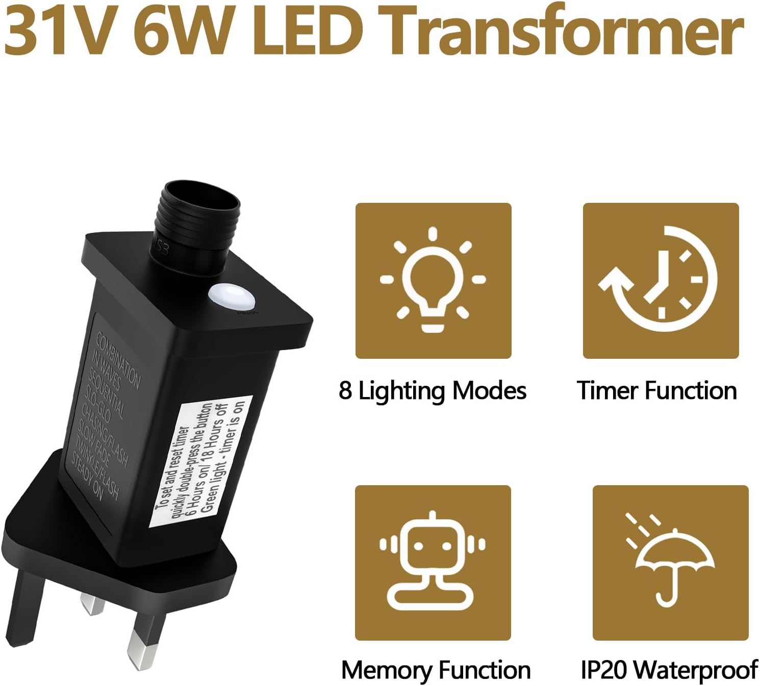 31V LED Transformer Power Supply Adapter for Christmas Lights – 8 Modes ...