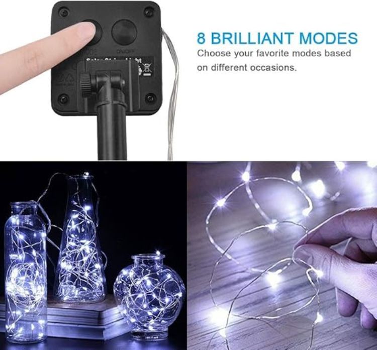 Picture of 50 LED Solar Fairy Light – IP65 Waterproof, 8 Lighting Modes, Cool White, 2 Pack