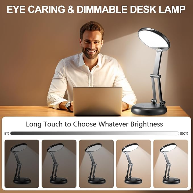 Rechargeable Desk Lamp – 3600mAh Cordless LED Table Lamp with USB ...