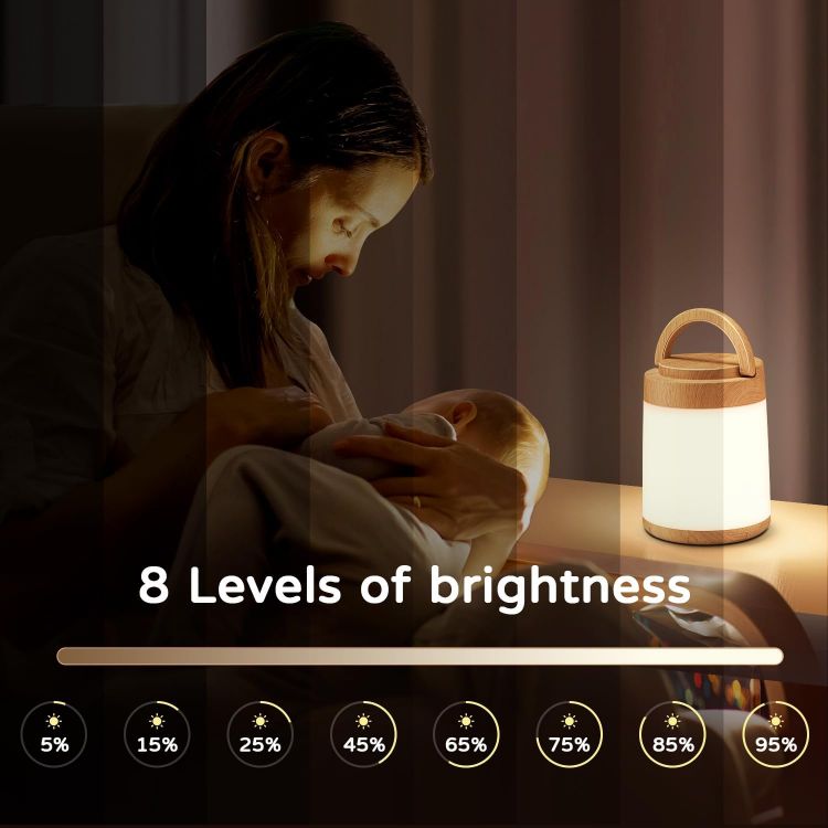 Dimmable baby night light with 8 brightness levels and 10 color modes