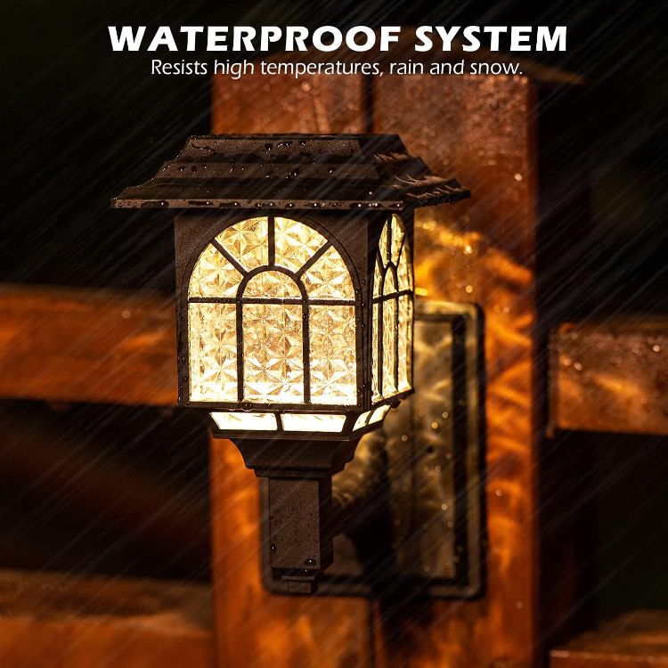 Picture of LED Fence Solar Wall Light - IP65 Waterproof, Rechargeable, Modern Style, Dusk-to-Dawn, 4 Pack