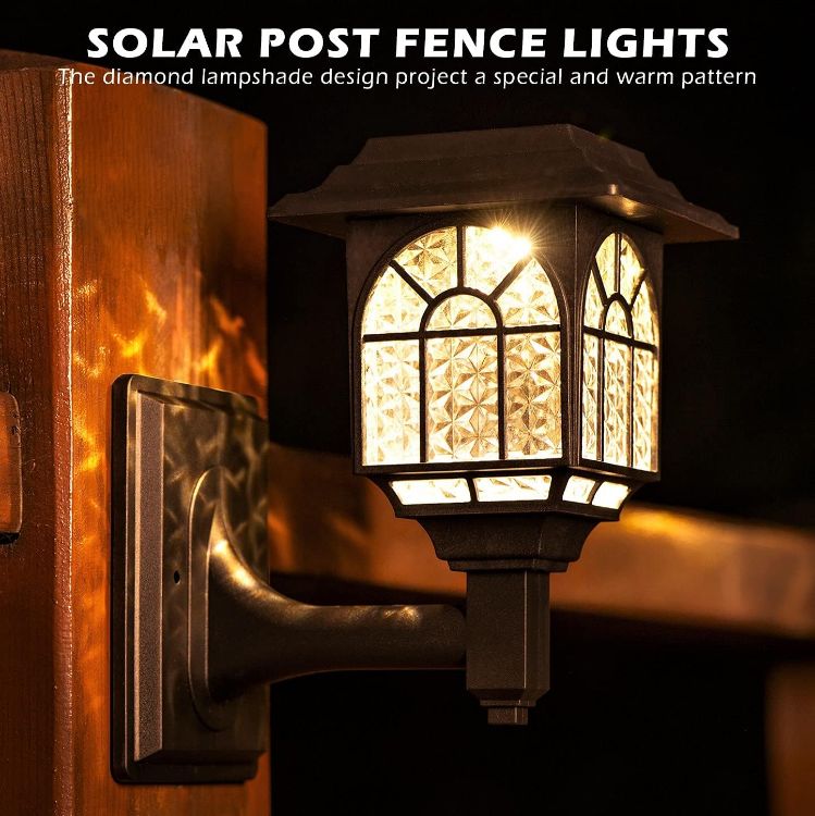 Picture of LED Fence Solar Wall Light - IP65 Waterproof, Rechargeable, Modern Style, Dusk-to-Dawn, 4 Pack