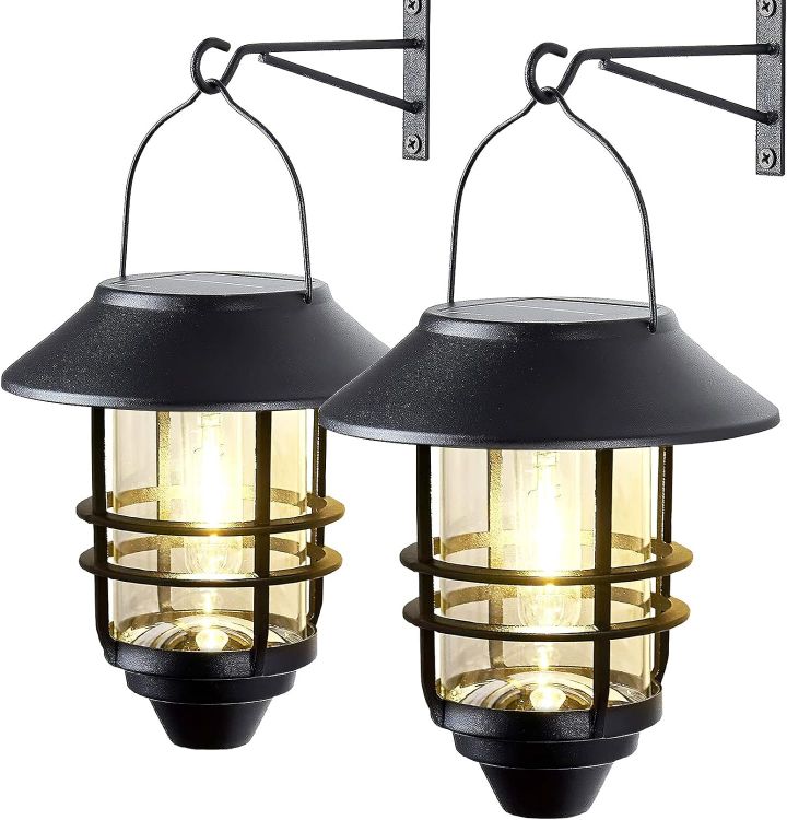 Picture of LED Lantern Solar Wall Light - IP65 Waterproof, Hanging Outdoor Light, Antique Finish, 2 Pack