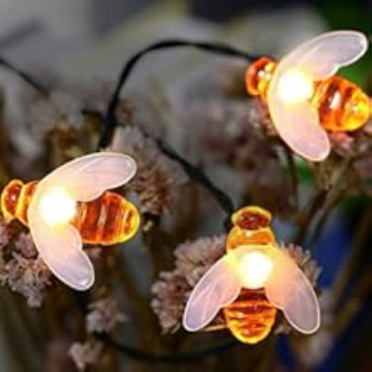 Picture of 50 LED Honey Bee Solar Fairy String Lights –  Warm White, Outdoor/Indoor  Usage, Waterproof,  Solar Lighting for Garden , Fence, Flower, Patio