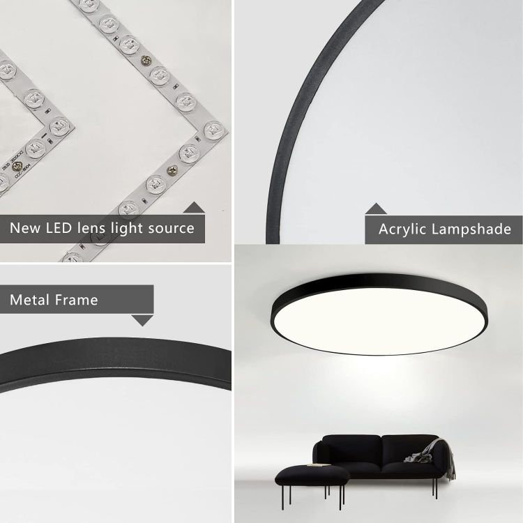 Slim black LED ceiling light with soft glare-free illumination