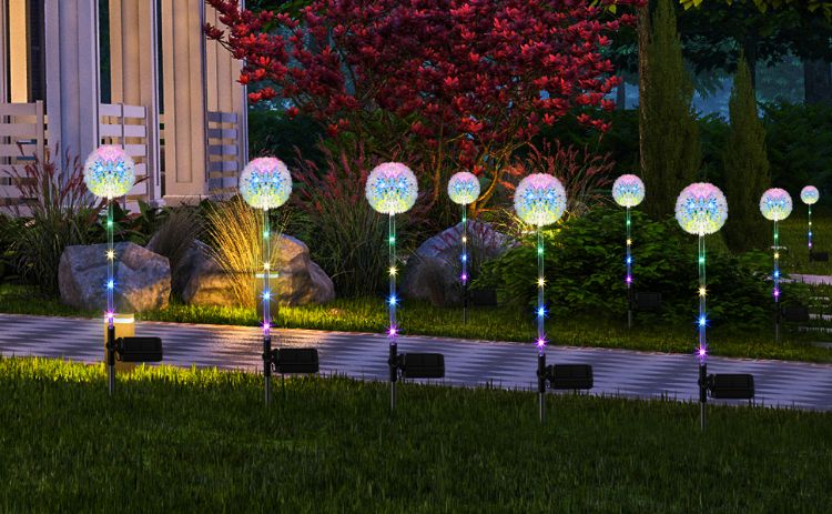 Picture of Outdoor Garden Stake Light - Solar Powered, IP65 Waterproof, Decorative dandelion Light, 4 Pack