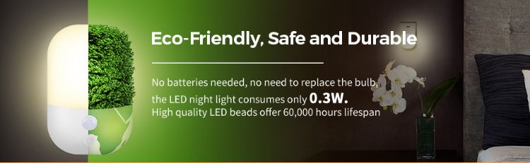 Adjustable Brightness Night Light with AUTO/ON/OFF Modes for Home Use