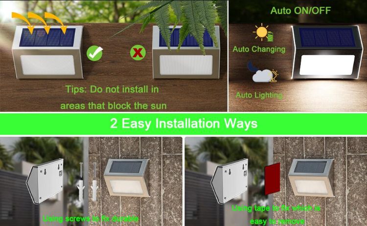 Picture of LED Fence Solar Wall Light – Stainless Steel, Wireless Garden Light, IP55 Waterproof, 6 Pack