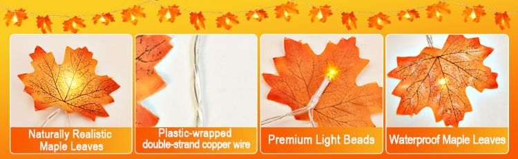 Decorative fall maple leaf string lights warm white LEDs
