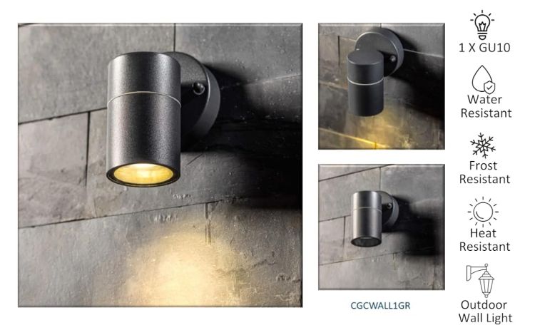 Picture of Modern Black Outdoor Down Wall Light – IP44 Waterproof Garden Lamp for Patio, Balcony & Entrance, GU10 Bulb Fitting