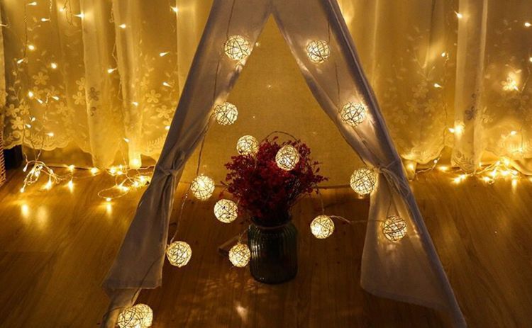 Picture of 3M LED Rattan Ball String Lights USB Powered – Warm White Bedroom Patio Party Lights Remote Control