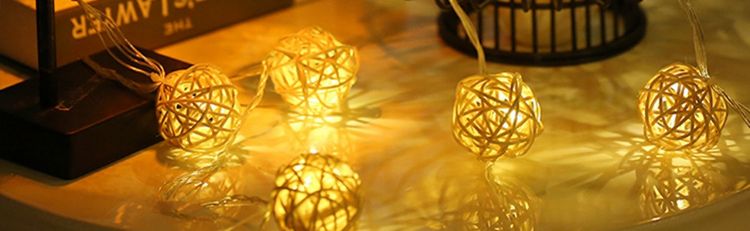 Picture of 3M LED Rattan Ball String Lights USB Powered – Warm White Bedroom Patio Party Lights Remote Control