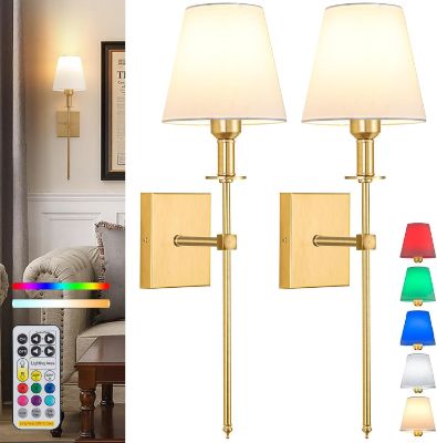 Show details for Set of 2 Gold Wall Lights – Rechargeable, Remote, 9 Colors, Cordless Lighting Picture of Set of 2 Gold Wall Lights – Rechargeable, Remote, 9 Colors, Cordless Lighting