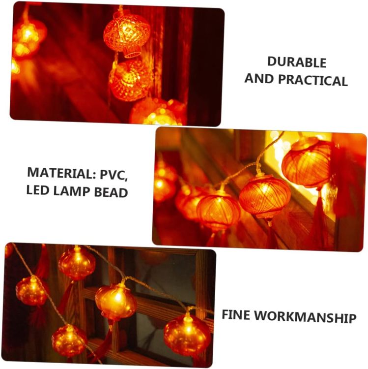 Picture of Traditional Chinese Red Lantern Lamp 3M Warm White Fairy String Lights – 20 LEDs – USB Powered with Remote & 8 Modes