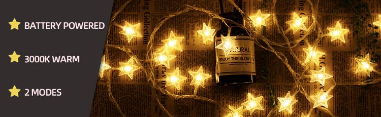 Picture of Star String Lights 3m 10ft 20 LED Warm White Plug-in Fairy Lights Indoor Outdoor Decoration Party Wedding Christmas